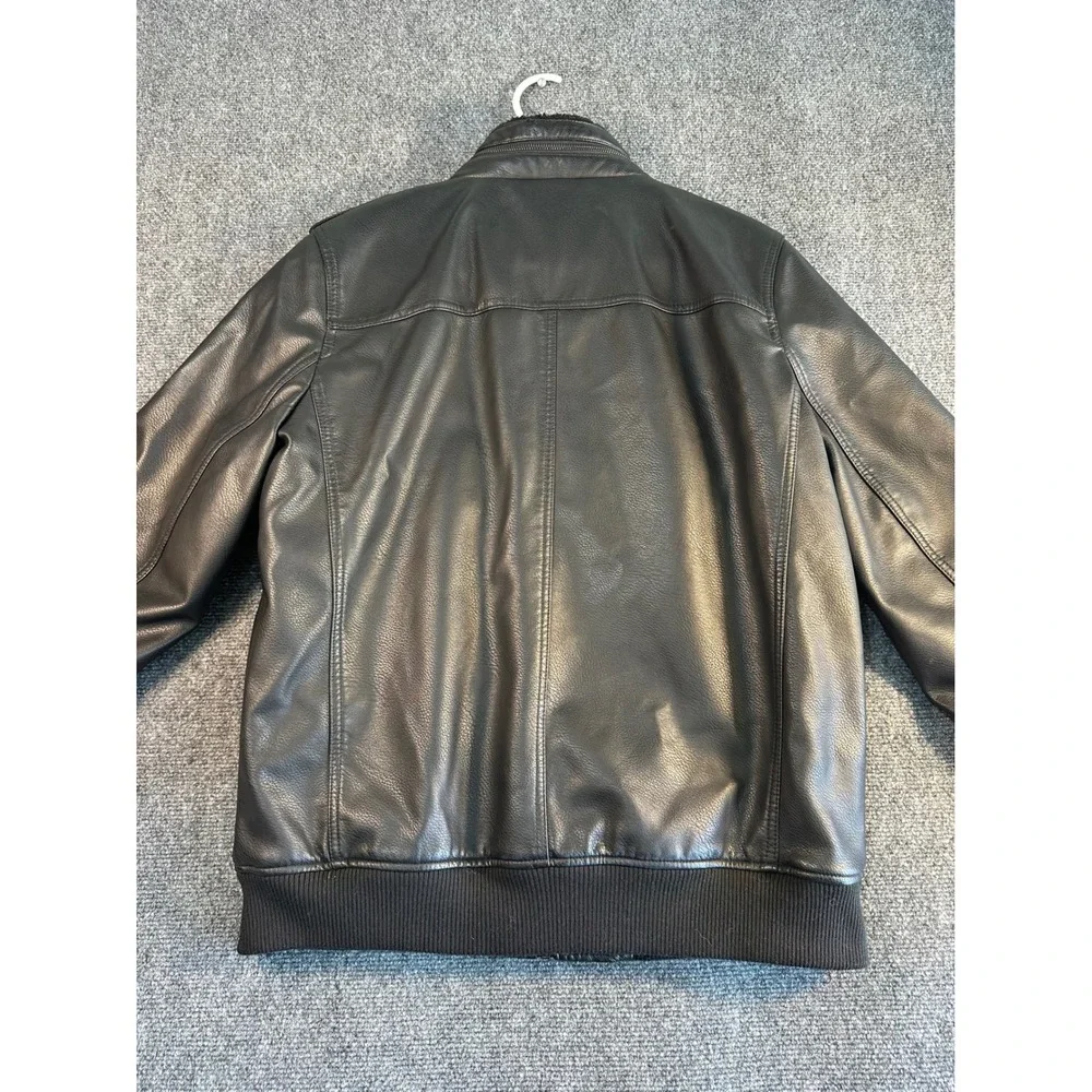 Levis Mens Black Faux Leather Sherpa Lined Bomber Jacket Medium Utility Moto